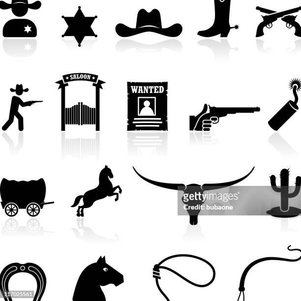 wild west cowboys black & weiße symbole lizenzfreie vektorgrafiken - cowboyhut stock-grafiken, -clipart, -cartoons und -symbole