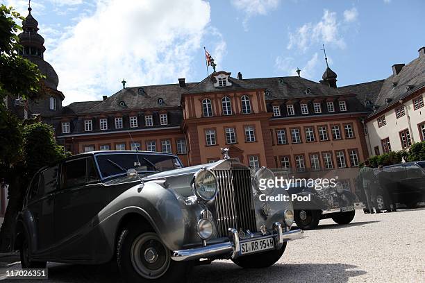 General view of Schloss Berleburg and cars during the wedding of Princess Nathalie zu Sayn-Wittgenstein-Berleburg and Alexander Johannsmann on June...
