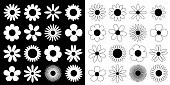 Daisy chamomile silhouette icon. Camomile super big set. Cute round flower head plant collection. Love card symbol. Growing concept. Flat design. Black White background. Isolated.