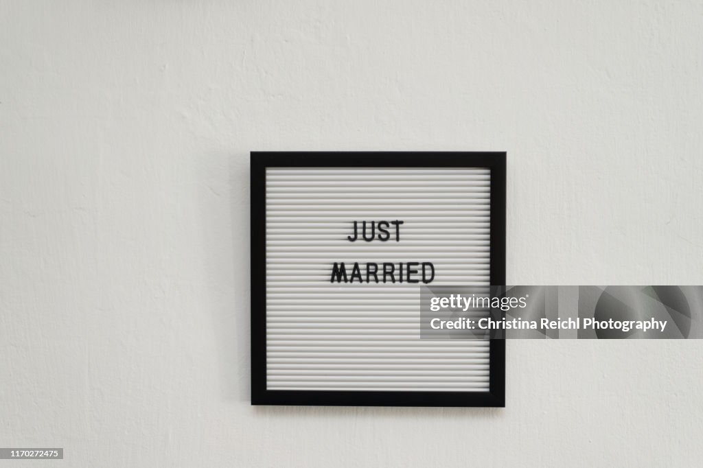 Letterboard saying "Just married"