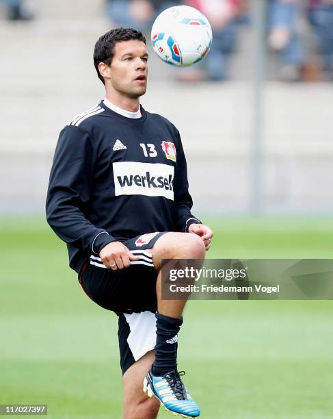 Michael Ballack in action during a Bayer Leverkusen training session at BayArena on June 19, 2011 in Leverkusen, Germany.
