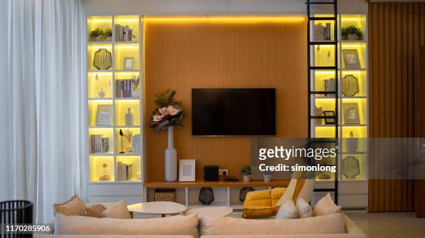 modern living room - art deco furniture fotografías e imágenes de stock