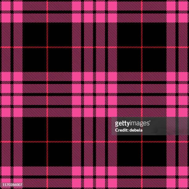 rosa und schwarz schottischet tartan karierten textilmuster - tartan stock-grafiken, -clipart, -cartoons und -symbole
