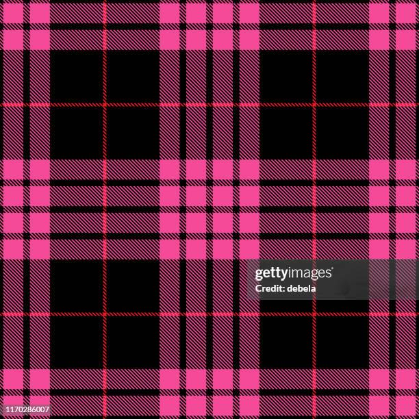 pink and black scottish tartan plaid textile pattern - kilt stock illustrations