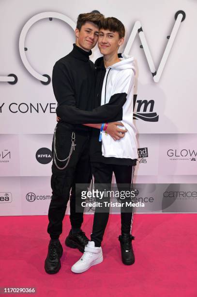 Leon Koch and his boyfriend Lukas White during the Beauty Convention "Glow" by DM at The Station on September 22, 2019 in Berlin, Germany.