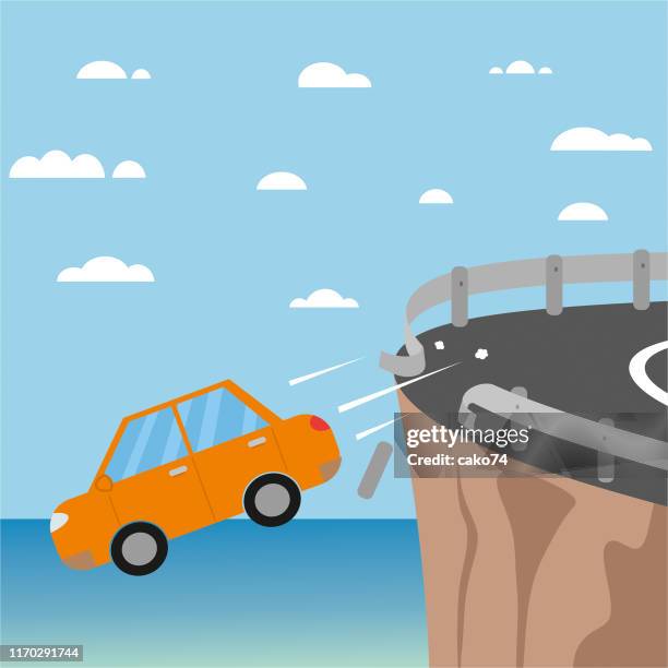 car flying off cliff vector illustration - reckless driving stock illustrations