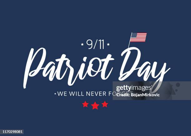 愛国者の日 9/11 米国のレタリングカード, 9 月 11.私たちは決して忘れません。ベクトル - マンハッタン南端部点のイラスト素材／クリップアート素材／マンガ素材／アイコン素材