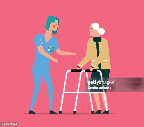 ilustraciones, imágenes clip art, dibujos animados e iconos de stock de stock físico - mujer vieja - asistente de enfermera