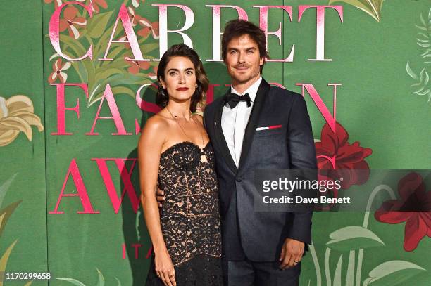 Nikki Reed wearing Jonathan Simkhai and Ian Somerhalder wearing Tommy Hilfiger attend The Green Carpet Fashion Awards, Italia 2019, hosted by CNMI &...