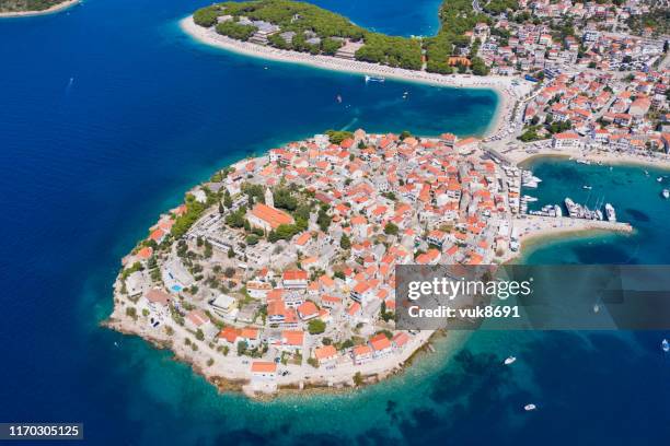 primosten old town - peninsula bay shore stock pictures, royalty-free photos & images