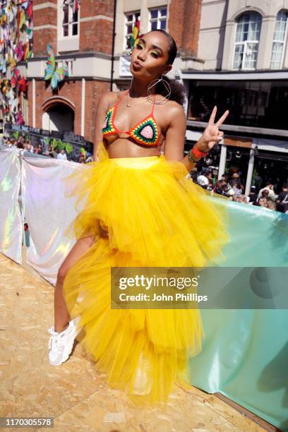 Leigh-Anne Pinnock of Little Mix attends the Red Bull Music x Mangrove truck at Notting Hill Carnival 2019 on August 26, 2019 in London, England.