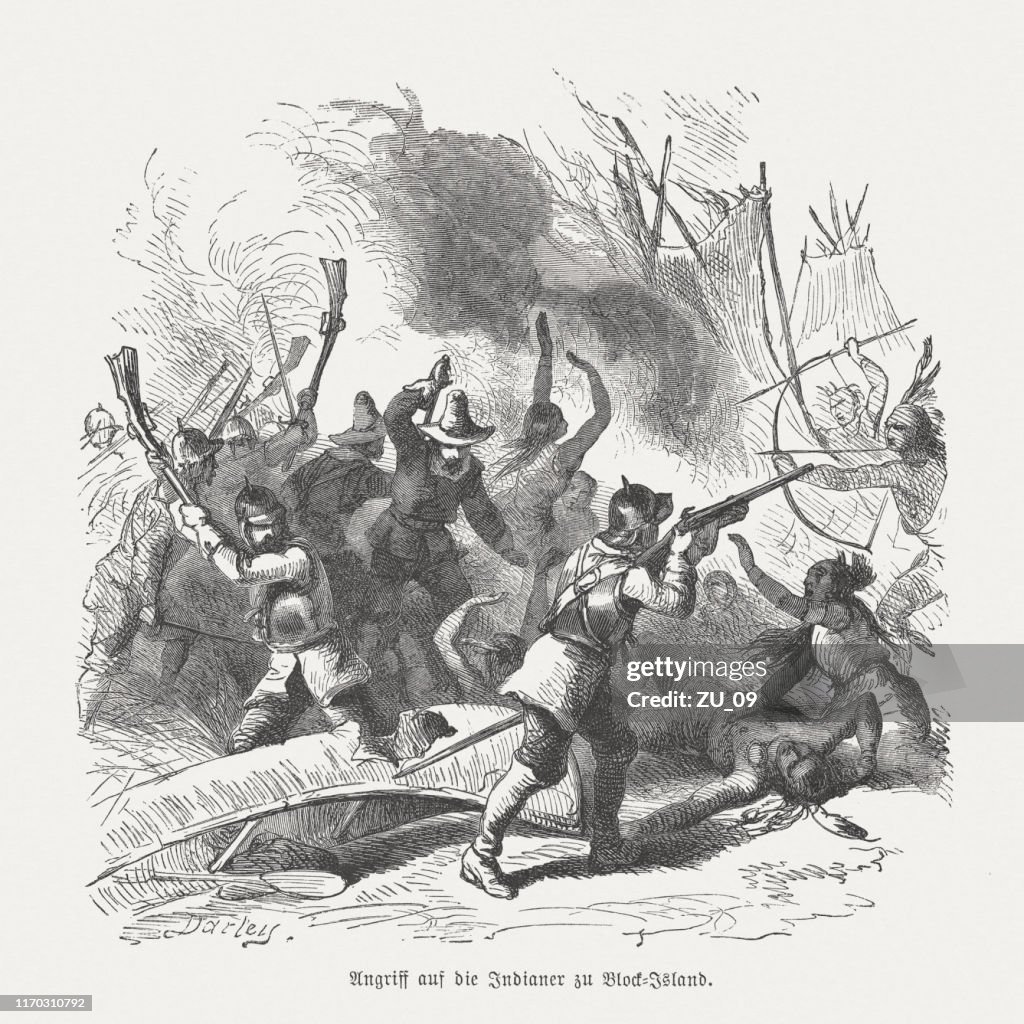 John Endicott aanvallen de Niantics op Block Island in 1637