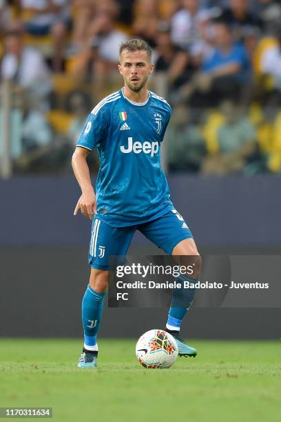 Juventus player Miralem Pjanic during the Serie A match between Parma Calcio and Juventus at Stadio Ennio Tardini on August 24, 2019 in Parma, Italy.