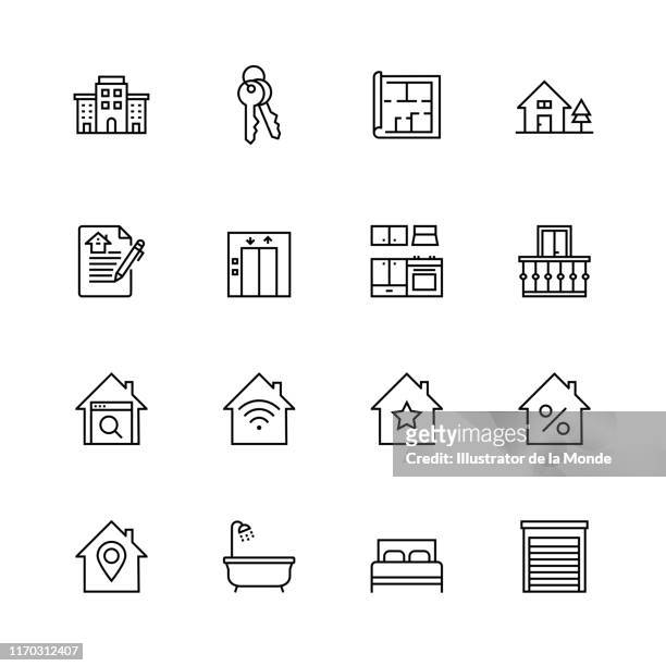 immobilien linie icon set - house rental stock-grafiken, -clipart, -cartoons und -symbole