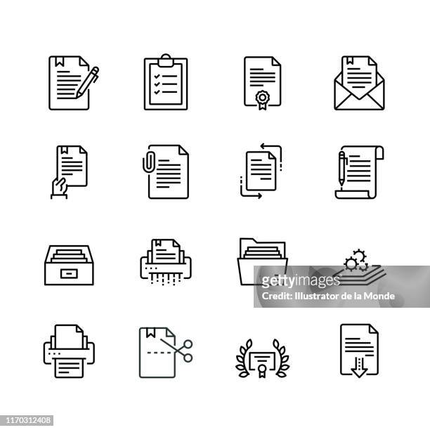 document line icon set - official document stock illustrations