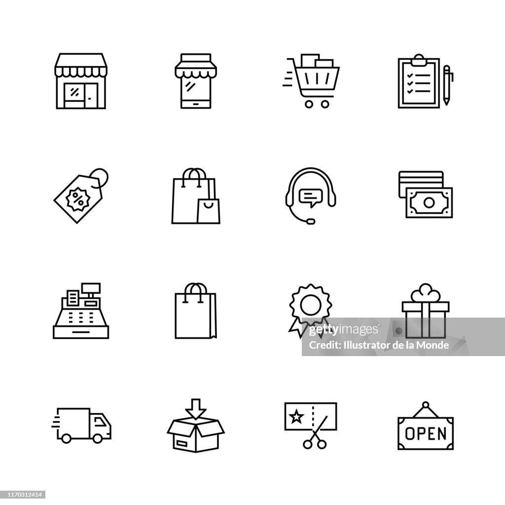 Conjunto de iconos de la línea de compras