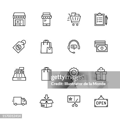 Conjunto de iconos de la línea de compras Conjunto de iconos de la línea de compras