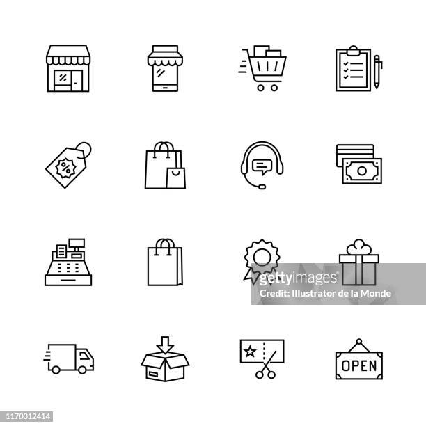 stockillustraties, clipart, cartoons en iconen met winkel lijn icon set - buying