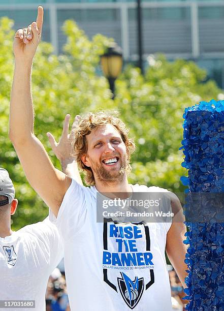 Forward Dirk Nowitzki of the Dallas Mavericks during the Dallas Mavericks Victory Parade on June 16, 2011 in Dallas, Texas.