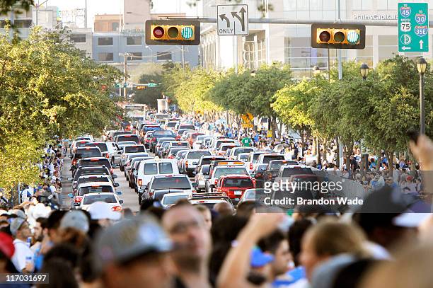 Traffic comes to a standstill before the start of the Dallas Mavericks Victory Parade on June 16, 2011 in Dallas, Texas.