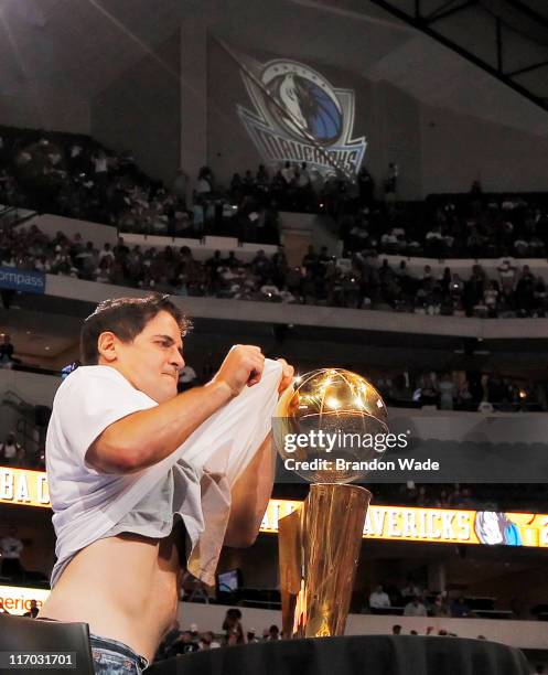 Owner Mark Cuban of the Dallas Mavericks during the Dallas Mavericks Victory celebration on June 16, 2011 in Dallas, Texas.