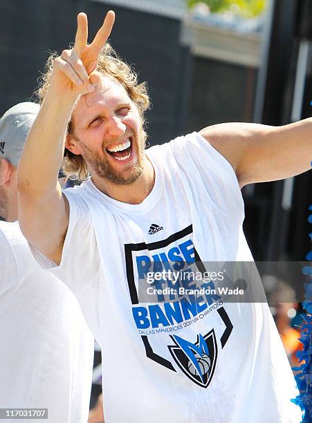 Forward Dirk Nowitzki of the Dallas Mavericks during the Dallas Mavericks Victory Parade on June 16, 2011 in Dallas, Texas.