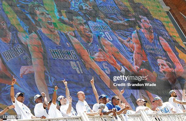 The Dallas Mavericks during the Dallas Mavericks Victory Parade on June 16, 2011 in Dallas, Texas.