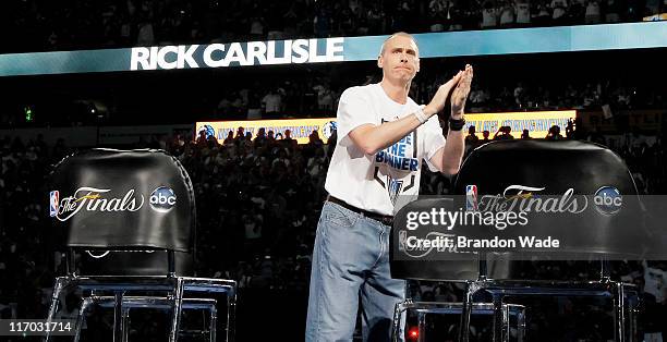 Head coach Rick Carlisle of the Dallas Mavericks during the Dallas Mavericks Victory celebration on June 16, 2011 in Dallas, Texas.