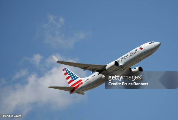 Boeing 737-A23 operated by American Airlines takes off from JFK Airport on August 24, 2019 in the Queens borough of New York City.