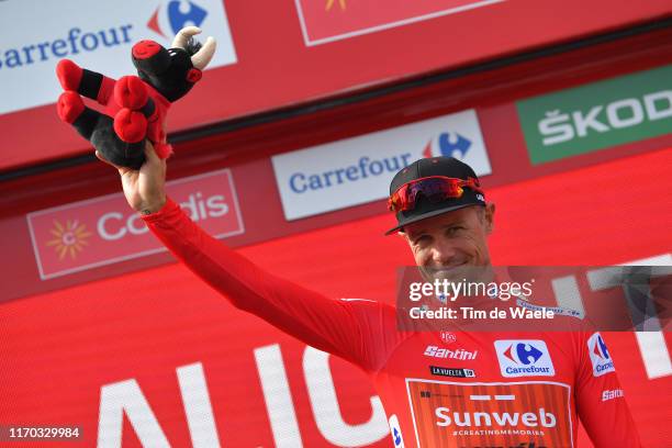 Podium / Nicolas Roche of Ireland and Team Sunweb Red Leader Jersey / Celebration / Bull Mascot / during the 74th Tour of Spain 2019, Stage 3 a 188km...