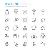 Collection of hygiene related line icons. 48x48 Pixel Perfect. Editable stroke