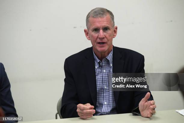 Retired Army General Stanley McChrystal speaks during a joint veterans town hall with U.S. Rep. Seth Moulton on August 26, 2019 in Fairfax, Virginia....