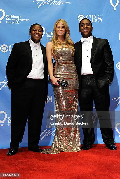 Actors Kyle Massey, Kim Matula and Christopher Massey pose in the press room at the 38th Annual Daytime Entertainment Emmy Awards held at the Las...