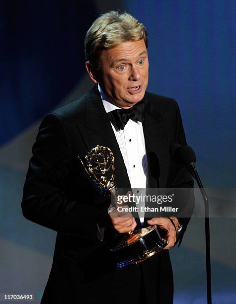 Pat Sajak accepts the Lifetime Achievement Award onstage during the 38th Annual Daytime Entertainment Emmy Awards held at the Las Vegas Hilton on...