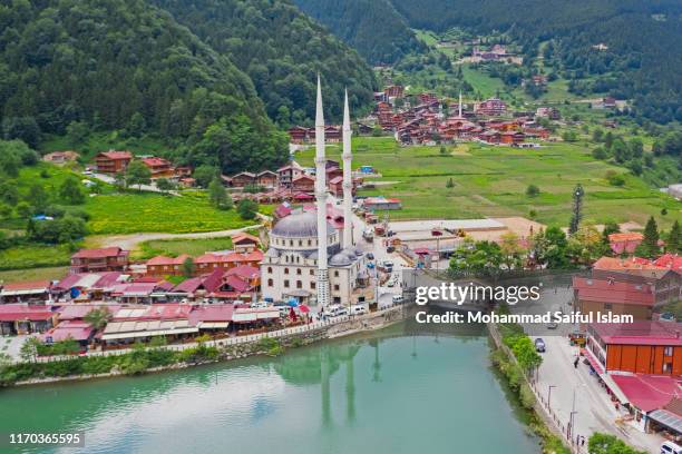 aerial view of beautiful uzungol in trabzon, turkey - trabzon stock-fotos und bilder