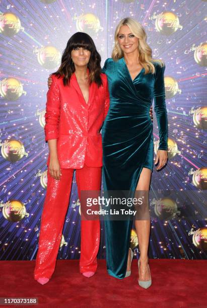 Hosts Claudia Winkleman and Tess Daly attend the "Strictly Come Dancing" launch show red carpet at Television Centre on August 26, 2019 in London,...