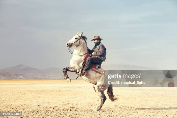 cowboy reitpferde. prancing pferd - cowboys stock-fotos und bilder