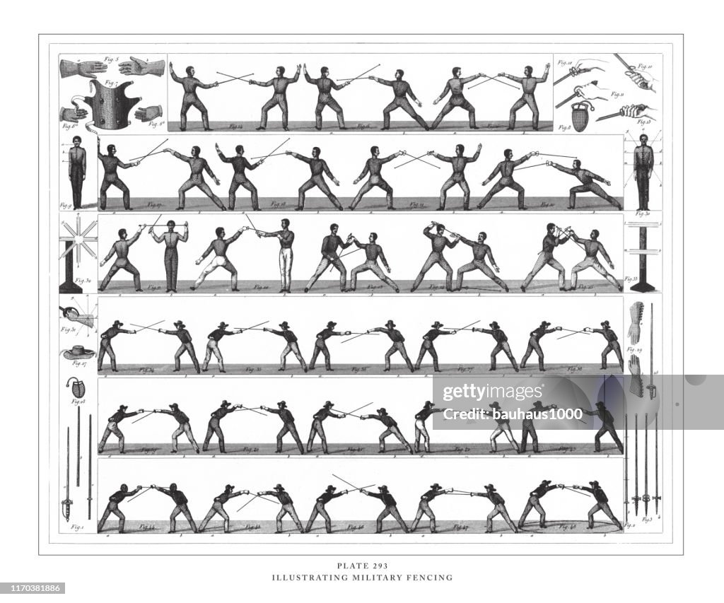 Illustrating Military Fencing Engraving Antique Illustration, Published 1851