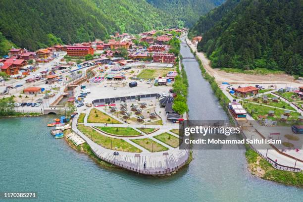 aerial view of beautiful uzungol in trabzon, turkey - trabzon stockfoto's en -beelden