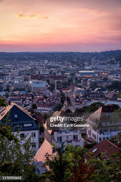 sunset in stuttgart - stuttgart skyline stock pictures, royalty-free photos & images