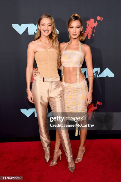 Gigi Hadid and Bella Hadid attend the 2019 MTV Video Music Awards at Prudential Center on August 26, 2019 in Newark, New Jersey.