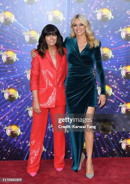 Claudia Winkleman and Tess Daly attend the "Strictly Come Dancing" launch show red carpet arrivals at Television Centre on August 26, 2019 in London,...