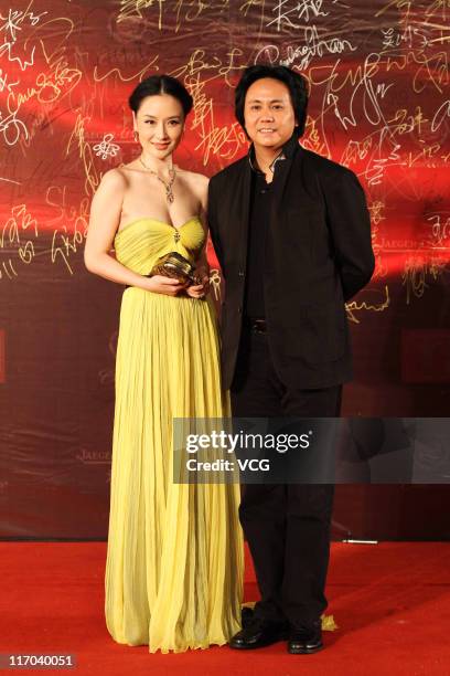 Chinese actress Sun Ning and producer Jia Yun arrive at the red carpet of the 14th Shanghai International Film Festival closing ceremony at Shanghai...