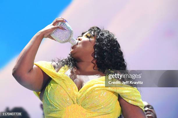 Lizzo performs onstage during the 2019 MTV Video Music Awards at Prudential Center on August 26, 2019 in Newark, New Jersey.