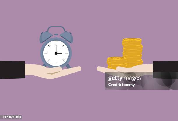 商人在時鐘和貨幣之間的交換 - minute hand 幅插畫檔、美工圖案、卡通及圖標