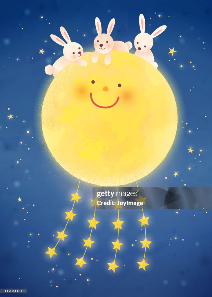 Jumping Moon Time Rabbits Lovely Smiling Moon With Rabbits High-Res Vector Graphic - Getty Images