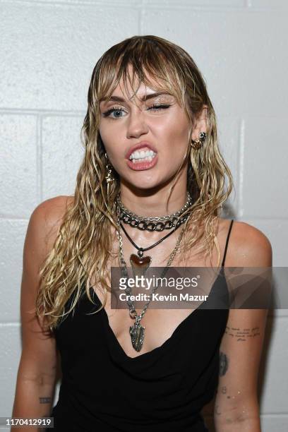 Miley Cyrus backstage during the 2019 MTV Video Music Awards at Prudential Center on August 26, 2019 in Newark, New Jersey.