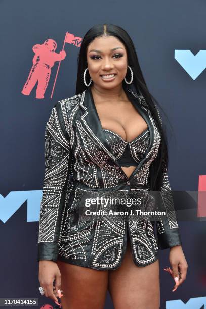 Rapper / Singer Megan Thee Stallion attends the 2019 MTV Video Music Awards red carpet at Prudential Center on August 26, 2019 in Newark, New Jersey.