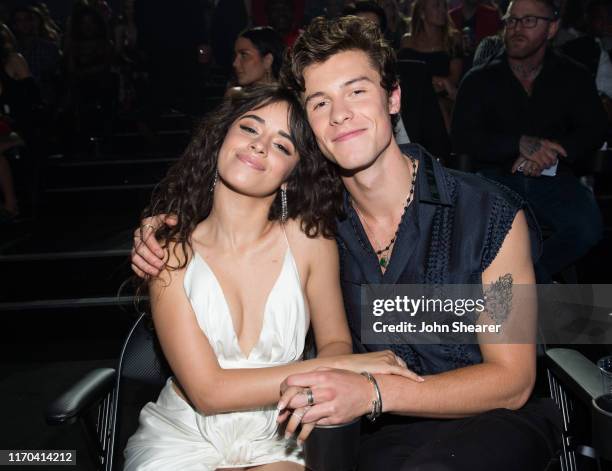 Camila Cabello and Shawn Mendes attend the 2019 MTV Video Music Awards at Prudential Center on August 26, 2019 in Newark, New Jersey.