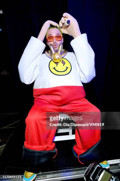 Balvin poses backstage during the 2019 MTV Video Music Awards at Prudential Center on August 26, 2019 in Newark, New Jersey.